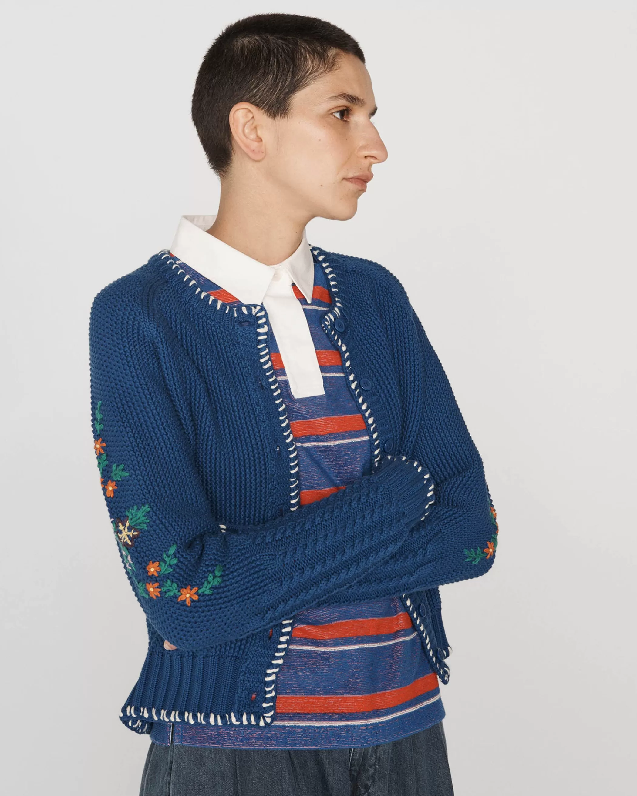 YMC Knitwear<Lotus Cardigan Blue